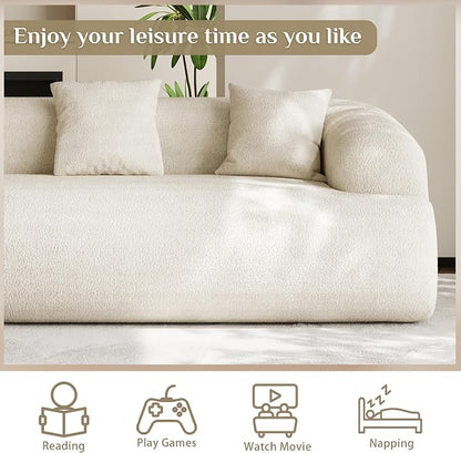 Boneless Couch Set, 91" + 75'' Cloud Couch Set, Chenille Curved Sofa, Modern Compression Sofa for Living Room, Bedroom and Apartment, No Assembly Required, Beige White