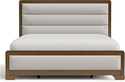 Furniture of America Johan Transitional Solid Wood 5-Piece King Panel Bedroom Set with 2 Nightstands, Box Spring Needed, Brown and Light Gray