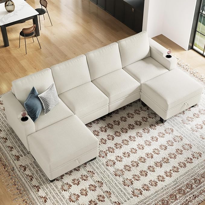 Belffin Modular Sectional Sofa Convertible U Shaped Couch with Storage Sectional Couches with Chaise for Living Room Beige