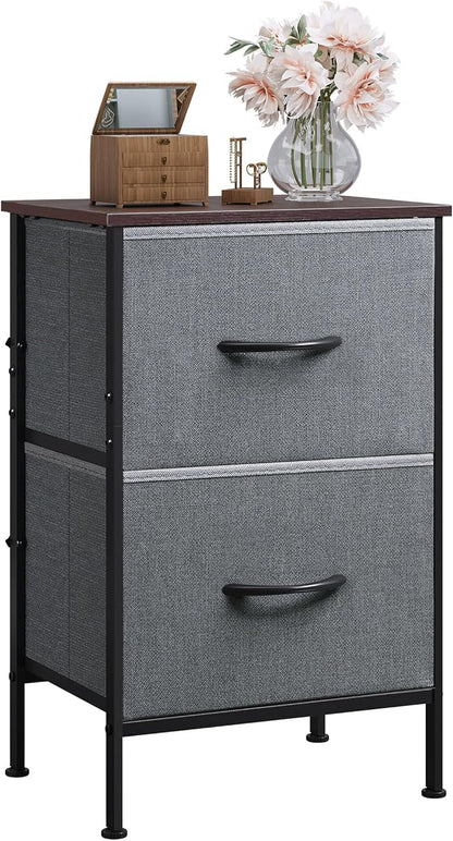 WLIVE Night Stand, Small Dresser with 2 Drawers & Wooden Top, Nightstand with Fabric Bins, Bedside Table End Table for Bedroom, Closet, Entryway, College Dorm, Charcoal Black