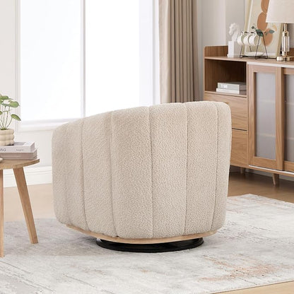 Swivel Barrel Chair, 360 Degree Round Swivel Accent Chair for Living Room, Mid Century Modern Upholstered Accent Chair,Comfy Tufted Sofa Armchairs for Bedroom,Nursery,Boucle,Wheat