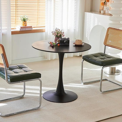 Round Dining Table, 24" Circle Tulip Table with Thickened Tabletop & Metal Pedestal, Mid Century Modern Bistro Table for Kitchen, Small Places, Living Room, Cafe (Black)
