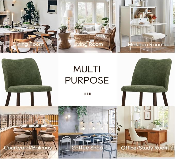 COLAMY Dining Chairs Set of 2, Upholstered Leather Kitchen Chairs with Curved Back, Padded Seat and Solid Wood Legs, Modern Dining Chair for Kitchen Dining Room, Green