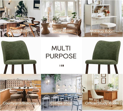 COLAMY Dining Chairs Set of 2, Upholstered Leather Kitchen Chairs with Curved Back, Padded Seat and Solid Wood Legs, Modern Dining Chair for Kitchen Dining Room, Green
