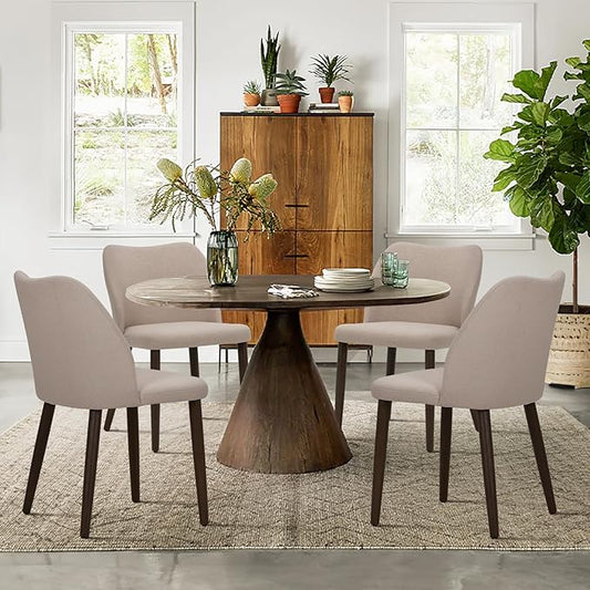 COLAMY Upholstered Dining Chairs Set of 4, Fabric Dining Room Kitchen Chairs with Padded Seat and Wood Legs for Restaurant/Cafe, Camel