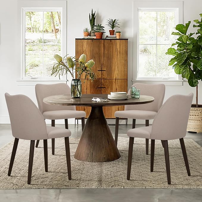 COLAMY Upholstered Dining Chairs Set of 6, Modern Fabric Dining Room Kitchen Side Chair with Padded Seat and Wood Legs for Restaurant/Cafe, Camel