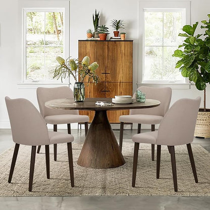 COLAMY Upholstered Dining Chairs Set of 2, Modern Fabric Dining Room Kitchen Side Chair with Padded Seat and Wood Legs for Restaurant/Cafe, Camel