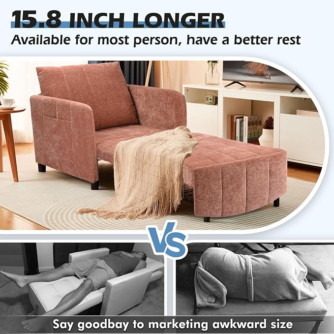 ZZW Sleeper Chair 84" Extra Long Convertible Chair Bed Upgraded 3-in-1 to 4-in-1 Pull Out Chair & Single Sofa Bed for Adult Sleeping Chairs for Living Room & Small Space