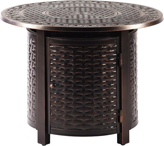 Oakland Living Round 34 in. x 34 in. Aluminum Propane Fire Pit Table with Glass Beads, Two Covers, Lid, 37,000 BTUs in Copper Finish