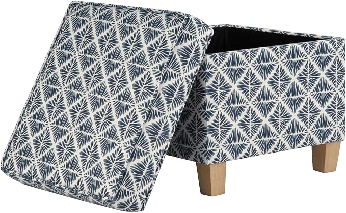 HomePop 18" Classic Square Storage Ottoman - Blue Geometric Pattern