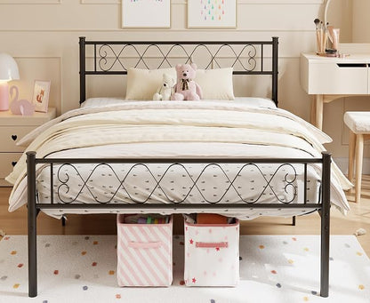 GarveeHome Queen Size Bed Frame, Metal Platform Bed Frame with Headboard and Footboard, 12.2 in Bed Frame with Strong Metal Slats Support, Under Bed Storage, No Box Spring Needed, Black
