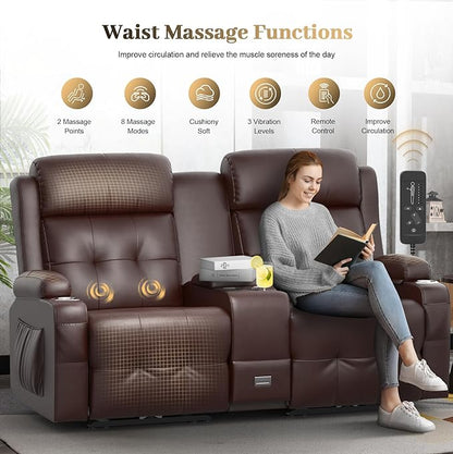 Reclining Loveseat, Massage Loveseat Recliner Sofa Heavy Weight Capacity, RV Love Seat Chair Clearance with Console, USB, Type C Port, Storage, Cup Holders, Wall Hugger Couch for Living Room