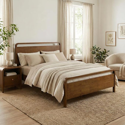 Roundhill Furniture Eldren Wood Bedroom Set, Queen Platform Bed with Two Nightstands in Walnut Finish