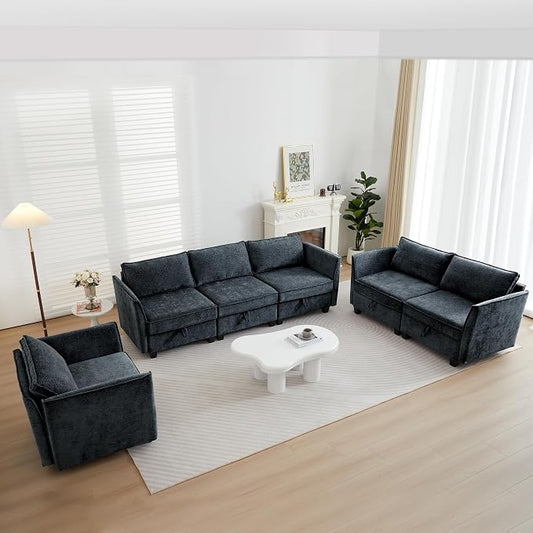 ORRD 3 Piece Modular Sectional Sofa Set, Convertible Couch with Storage, Sofa Modular for Living Room, Office (Blue Grey)