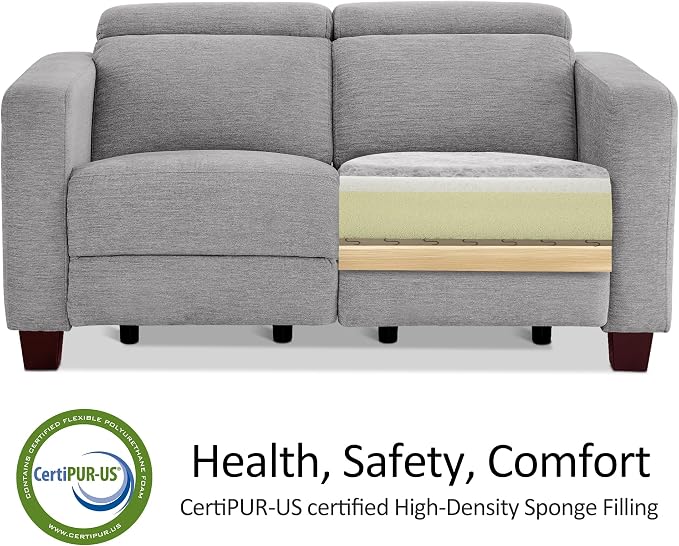 MCombo 62.2'' Reclining Loveseat, Wall Hugger Power Loveseat Recliner Sofa with Adjustable Headrest, USB A & C Charge Ports, Wood Legs, for Living Room (Fabric, HL198M1) (Grey)