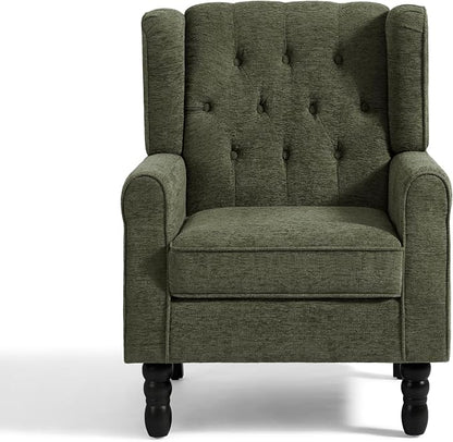 High Back Accent Chair, Fabric Upholstered Armchair Wingback Chair for Living Room, Comfy Single Sofa Solid Wood Legs Bedroom Side Reading Seat - Olive Green