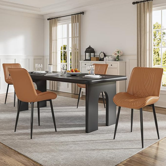 VECELO Dining Chairs Set of 4, Modern Upholstered Faux Leather Cushion Seat and Metal Legs for Kitchen, Living Room, Vintage Cognac Brown