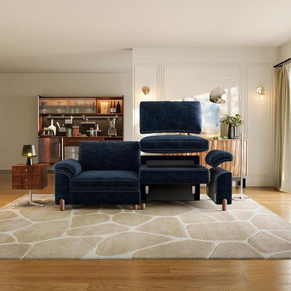 SITJOY Large Cloud Couch, 149" Wide 4 Seater U Shape, Chenille in Navy Blue | Detachable and Washable Chenille Cover Sectional Sofas for Living Room, Deep Seat Wide Couch with Chaise, Storage Ottoman