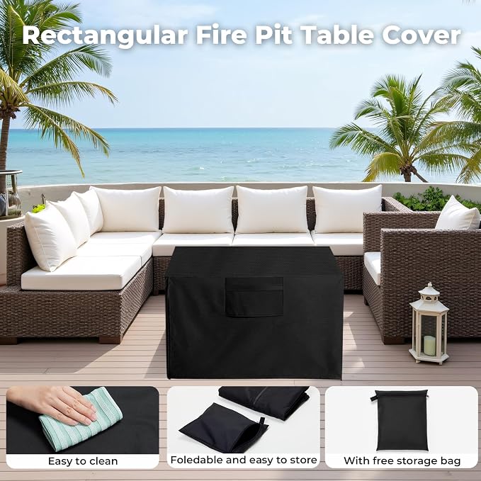 Fire Pit Cover with Air Vents and Handles, Rectangular 45 inch(45" Lx32 Wx27 H) Fire pits Table Covers Build-in Buckle Straps and Adjustable Drawstring, Heavy-Duty and Weather-Resistant Oxford Fabric