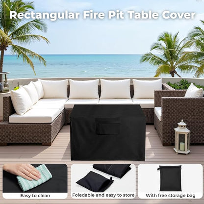 Fire Pit Cover with Air Vents and Handles, Rectangular 45 inch(45" Lx32 Wx27 H) Fire pits Table Covers Build-in Buckle Straps and Adjustable Drawstring, Heavy-Duty and Weather-Resistant Oxford Fabric