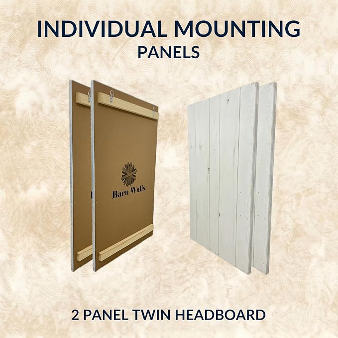 Barn Walls Whitewash Headboard, Twin Size | Coastal Design Distress, Solid Wood Floating Panels, Wall Mount, Adjustable Height, Easy Assembly