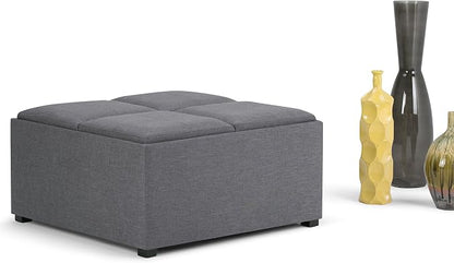 SIMPLIHOME Avalon Wide Contemporary Square Coffee Table Storage Ottoman, Slate Grey, Table Ottoman