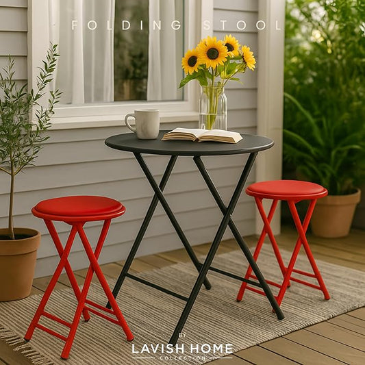 Lavish Home Folding Stool - Set of 2 Counter Height Bar Stools – 24-Inch Backless Folding Chairs with 225lb Capacity for Kitchen, Rec Room, or Game Room (Red)