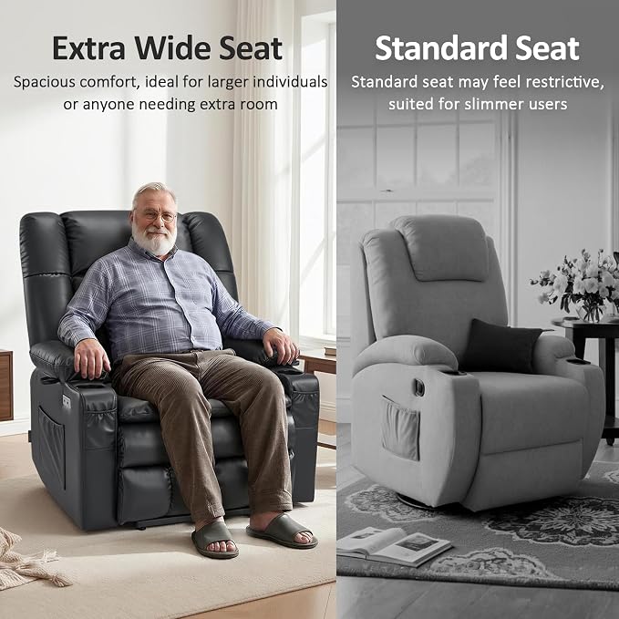 MCombo Dual Motor Power Lift Recliner Chair for Elderly, Lay Flat Lift Chair with Heat and Massage, Oversized Lift Recliner for Big and Tall, Faux Leather R7891 (Black, Large-Wide)