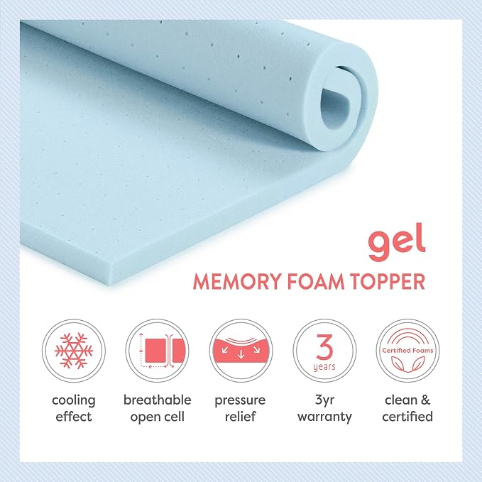 Best Price Mattress 2.5 Inch Ventilated Memory Foam Mattress Topper, Cooling Gel Infusion, CertiPUR-US Certified, Dorm Essentials, Twin