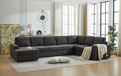 Ball & Cast 147" L-Shaped Sectional Couches for Living Room with Reversible Chaise&Removable Back Cushions,7 Seat Linen Upholstered Convertible Sectional Sofa,DIY Combination,for Home,Office,Dark Gray
