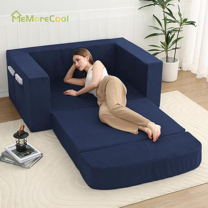 MeMoreCool Boneless Corduroy Loveseat & Sleeper – 2-in-1 Fold-Out Futon Couch Bed with High-Density Foam, Removable Washable Cover for Apartments, Guest Stays, Small Bedrooms