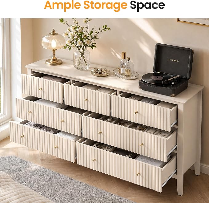 RoyalCraft 7 Drawer Dresser for Bedroom, 53" Wide Modern Wooden Chest of Drawers with Metal Handles, Painted Surface, Sturdy and Stable Storage Cabinet for Living Room, Beige