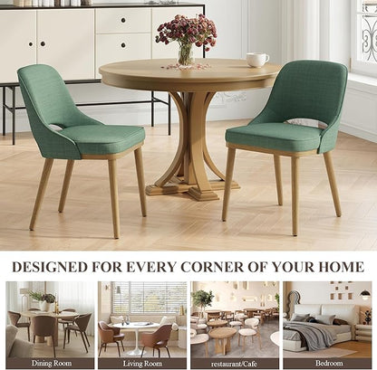 Modern Upholstered Dining Chairs Set of 6, Open Back with Solid Wood Legs, Ergonomic Curved Back Fabric Kitchen Chairs for Dining Room & Kitchen, Living Room Side Chairs, Farmhouse, Green