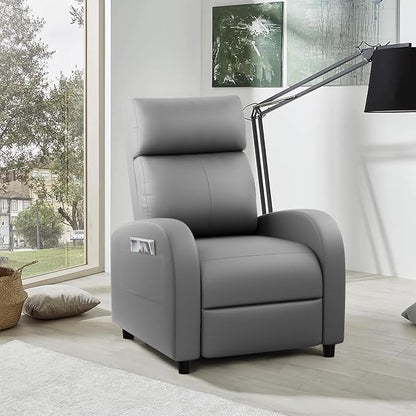 JUMMICO Recliner Chair Adjustable Home Theater Single Recliner Sofa Furniture with Thick Seat Cushion and Backrest Modern Living Room Recliners (Leather, Grey)