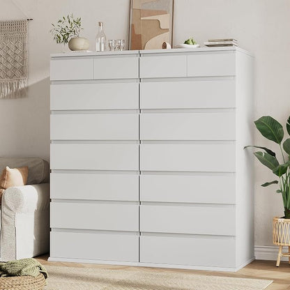 Jocoevol White Tall 8 Drawer Dresser for Bedroom,Dressers & Chests of Drawers with Jewelry Storage,Wood Storage Dresser with Deep Drawers for Living Room Hallway Entryway(55.3" L*23.6" W*15.7")