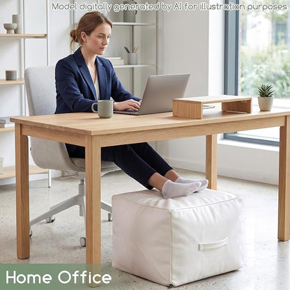 HIGOGOGO Square Stuffed Pouf Ottoman, Pu Leather Poufs with Foam Chunk Filling, Furry and Fluffy Pouf Foot Stool Storage Ottoman,20 X 14 Inches Floor Poufs Foot Rest for Living Room, Beige