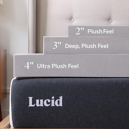 Lucid 2 Inch Bamboo Charcoal Infused Memory Foam Mattress Topper - Twin Size – Moisture and Odor Control - Ventilated - Plush Feel, Pressure-Relieving Bed Topper – CertiPur Certified