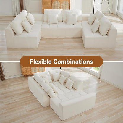 140''Modular Sectional Couches for Living Room, Cloud Boneless Compressed Sectional Sofa, Oversized U Shaped 6 Seater Upholstered Memory Foam Sofa, No Assembly, Chenille Beige