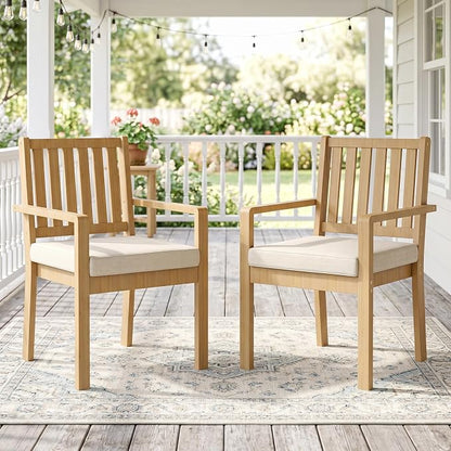 FansaFurn Acacia Patio Dining Chairs Set of 2, Outdoor Wood Chairs with Thick Cushions, Modern Patio Seating for Backyard, Porch, Garden, Indoor Use, Beige