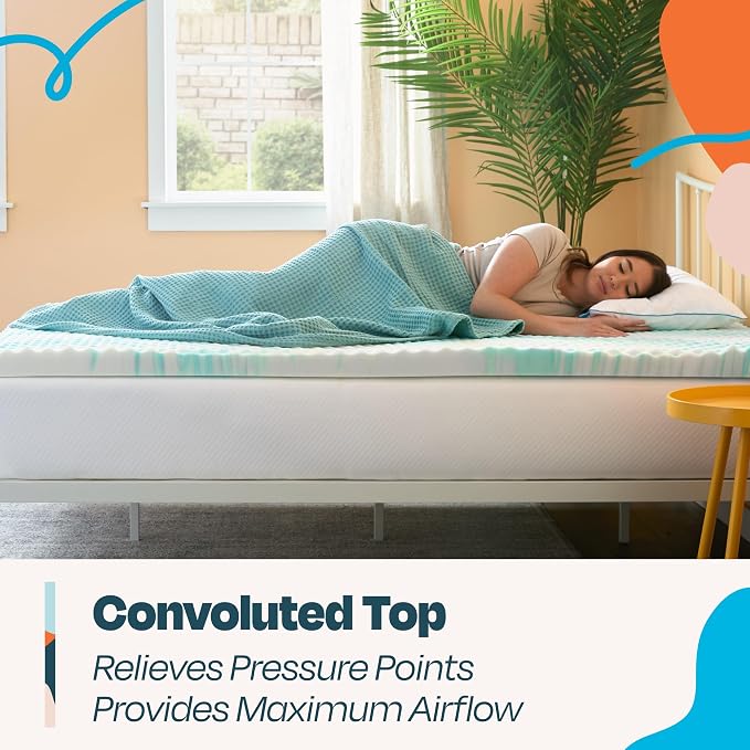 Linenspa 3 Inch Gel Memory Foam Mattress Topper – Egg Crate Style, Reversible for two feels – Promotes Airflow & Relieves Pressure Points – Twin