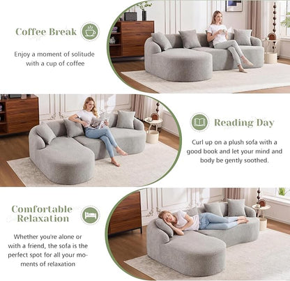 99" Curved Sofa with L-Shape Chaise,Modern Cloud Curved Couch with Deep Seat,No Assembly Required,Upholstered Oversized Couches for Living Room,Apartment (Grey, 99Inch)