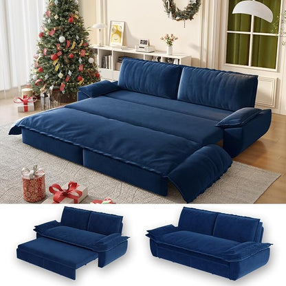 70.1" Sofa Bed Queen Size, Pull Out Couch Bed, 3-in-1 Convertible Sleeper Sofa with Cushion Armrest, Modern Velvet Futon Couch for Living Room, Small Space, Apartment, Bedroom, Blue