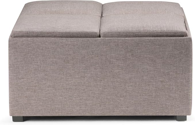 SIMPLIHOME Avalon Wide Contemporary Square Coffee Table Storage Ottoman, Fawn Brown, Table Ottoman