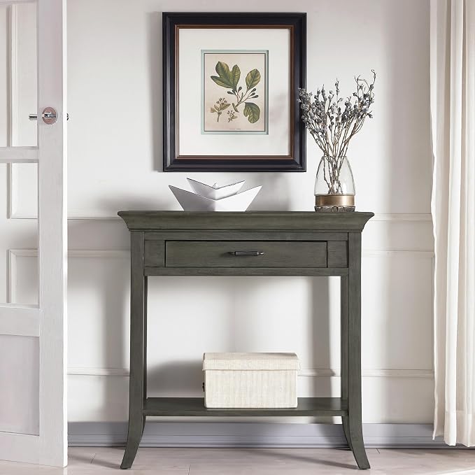 Topol Tray Edge Solid Wood Console Table with Drawer and Shelf, Smoke Gray Wash, Perfect for Entryways, Hallways, and Living Rooms – Leick Home, 10127-GR