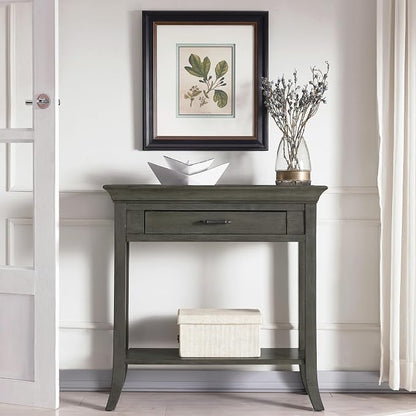 Topol Tray Edge Solid Wood Console Table with Drawer and Shelf, Smoke Gray Wash, Perfect for Entryways, Hallways, and Living Rooms – Leick Home, 10127-GR