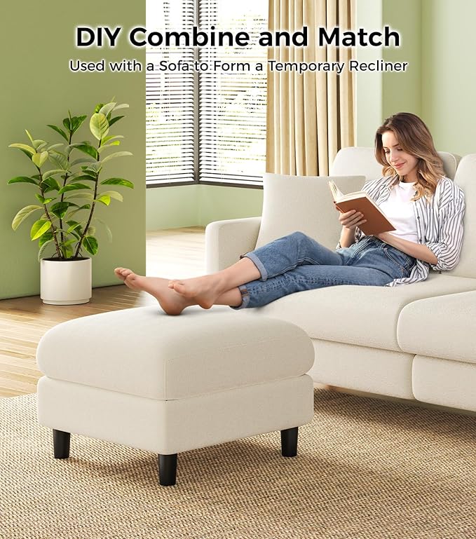 Welzona Teddy Storage Ottoman, 26.7" Large Living Room Ottoman, All-Wood Coffee Table Ottomans with Storage, Tool-Free Setup Ottomans for Living Room, Bench for Bedroom, Beige