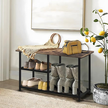 Shoe Rack Bench for Entryway 3-Tier, Free Standing Shoe Racks, Narrow Shoe Rack Shoe Storage Shelf with Boot Organizer, Rustic Shoe Rack for Small Spacesh with Wood Bench