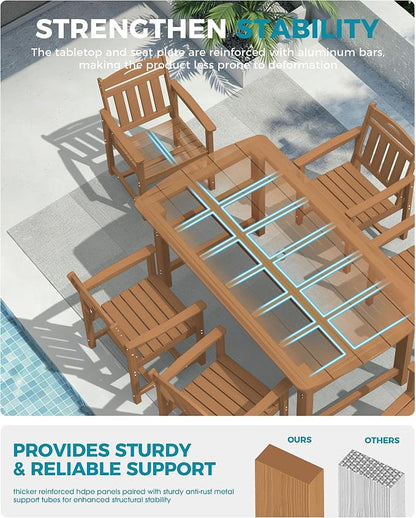 Ciokea Outdoor Patio Dining Chair Set of 2, HDPE Porch Chairs for Dining Table, All-Weather Durable Outdoor Furniture for Backyard, Poolside, Lawn & Garden, Teak