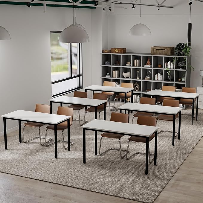 Bonzy Home Conference Tables 18ft Office Computer Desk for Meeting Room Study Writing Printer Table Meeting Seminar Table for 20 People Rustic Modern White 8PCS 220.4"x47.2"x29.5"