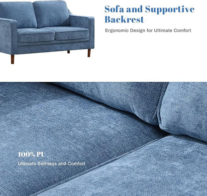 Kingfun 60" Chenille Sofa, Loveseat Couch, Mid Century Modern Love Seat Couches with Solid Wood Frame for Living Room Bedroom
